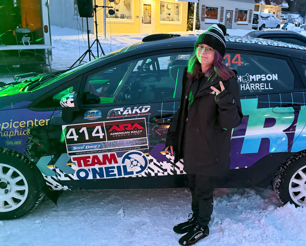 Imogen Thompson at Sno*Drift Rally. Getting ready to compete in one of the ARA's most challenging events.